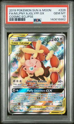 2019 POKEMON SUN & MOON COSMIC ECLIPSE FA/MEGA LOPUNNY JIGGLYPUFF GX PSA 10 - Image 1