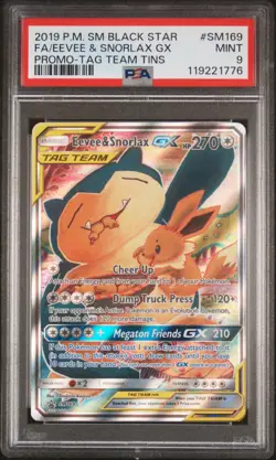 2019 POKEMON SM BLACK STAR PROMO TAG TEAM TINS FULL ART/EEVEE & SNORLAX GX PSA 9 - Image 1