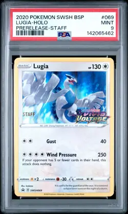 2020 POKEMON SWSH BLACK STAR PROMO PRERELEASE-STAFF #069 LUGIA-HOLO PSA 9 - Image 1