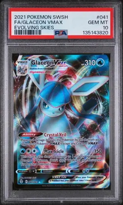 2021 POKEMON SWORD & SHIELD EVOLVING SKIES #041 FULL ART/GLACEON VMAX PSA 10 - Image 1