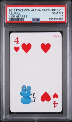 2015 POKEMON ALPHA SAPPHIRE PLAYING CARDS 4 OF HEARTS AZURILL PSA 10 - Image 1