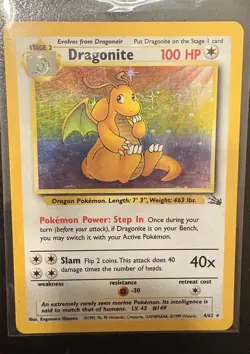Pokemon TCG Dragonite Holo Unlimited Card 4/62 Fossil Rare LP - Image 1