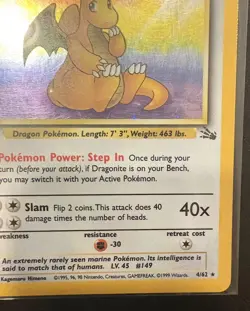 Pokemon TCG Dragonite Holo Unlimited Card 4/62 Fossil Rare LP - Image 4