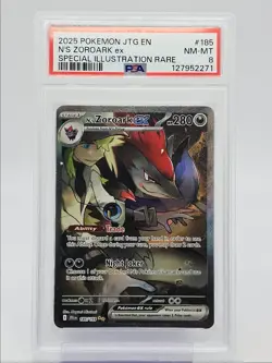 N’S ZOROARK EX 2025 POKEMON JOURNEY SPECIAL ILLUSTRATION RARE 185 PSA 8 Q0004 - Image 1