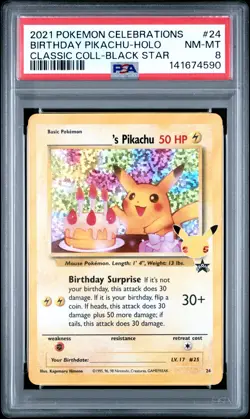 2021 POKEMON CELEBRATIONS CLASSIC COLLECTION #24 BIRTHDAY PIKACHU-HOLO PSA 8 - Image 1