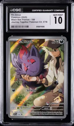 2025 POKEMON JOURNEY TOGETHER POKEMON CENTER ETB N'S ZORUA CGC 10 GEM MINT - Image 1