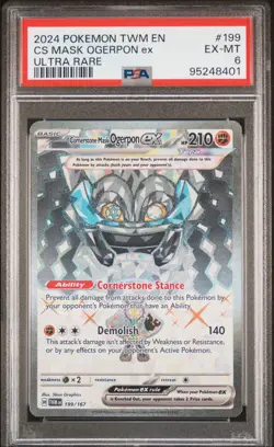 2024 POKEMON TWM EN-TWILIGHT MASQUERADE #199 CORNERSTONE MASK OGERPON EX PSA 6 - Image 1