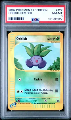 2002 POKEMON EXPEDITION #122 ODDISH-REVERSE FOIL PSA 8 - Image 1