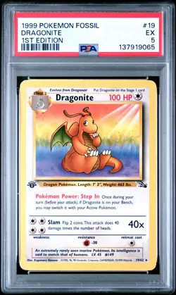 1999 POKEMON FOSSIL 1ST EDITION #19 DRAGONITE PSA 5 - Image 1