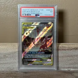 Pokemon TCG Espeon & Deoxys GX SM240 PSA 7 Tag Team Promo Full Art Holo - Image 1