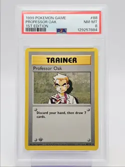 PROFESSOR OAK 1999 POKEMON BASE SET 1ST EDITION UNCOMMON 88/102 PSA 8 Q0004 - Image 1