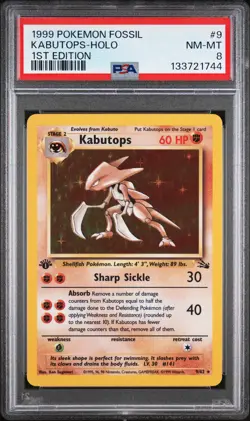 1999 POKEMON FOSSIL 1ST EDITION #9 KABUTOPS-HOLO PSA 8 - Image 1