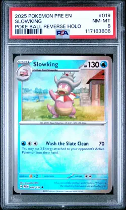 2025 POKEMON PRE EN-PRISMATIC EVOLUTIONS POKE BALL REVERSE HOLO SLOWKING PSA 8 - Image 1