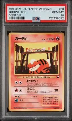 1998 POKEMON JPN VENDING SER III #58 GROWLITHE PSA 10 - Image 1