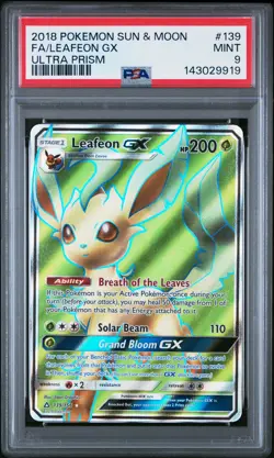 2018 POKEMON SUN & MOON ULTRA PRISM #139 FULL ART/LEAFEON GX PSA 9 - Image 1