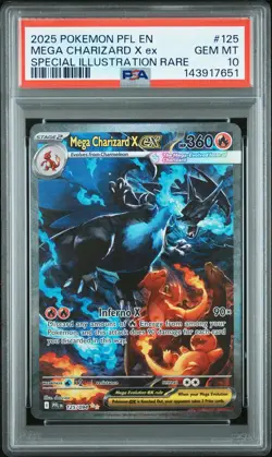 2025 POKEMON PFL SPECIAL ILLUSTRATION RARE #125 MEGA CHARIZARD X EX PSA 10 - Image 1