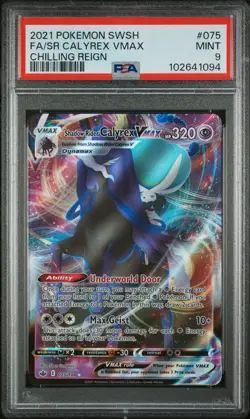 2021 POKEMON SWORD & SHIELD CHILLING REIGN FA/SHADOW RIDER CALYREX VMAX PSA 9 - Image 1