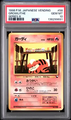 1998 POKEMON JPN VENDING SERIES III #58 GROWLITHE PSA 10 - Image 1