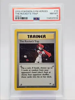 THE ROCKET'S TRAP 2000 POKEMON GYM HEROES HOLO RARE 19/132 PSA 8 Q0004 - Image 1