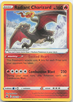 Radiant Charizard 020/159 Crown Zenith Pokemon Card NM - Image 1