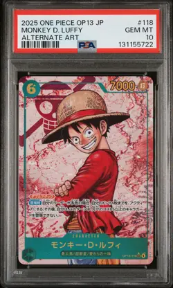 2025 ONE PIECE JPN OP13-CARRYING ON HIS WILL ALT ART #118 MONKEY D. LUFFY PSA 10 - Image 1