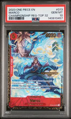 2023 ONE PIECE PROMOS CHAMP REGIONAL-TOP 32 #013 MARCO PSA 10 - Image 1