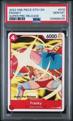 2022 ONE PIECE SUPER PRE RELEASE ST01-010 FRANKY PSA 10 GEM MINT - Image 1