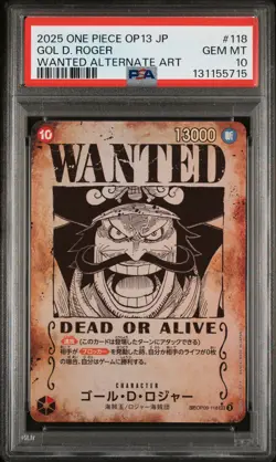 2025 ONE PIECE JPN OP13-CARRYING ON HIS WILL ALT ART #118 GOL D. ROGER PSA 10 - Image 1