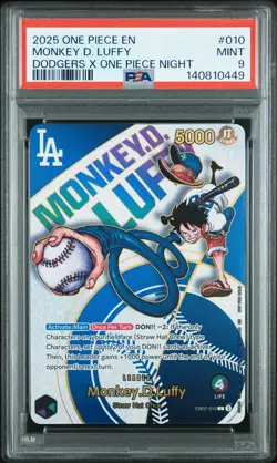 2025 ONE PIECE PROMOS DODGERS X ONE PIECE NIGHT #010 MONKEY D. LUFFY PSA 9 - Image 1