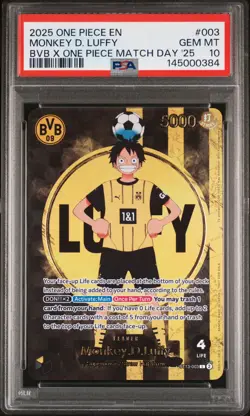 2025 ONE PIECE PROMOS BVB X ONE PIECE MATCH DAY 2025 #003 MONKEY D. LUFFY PSA 10 - Image 1