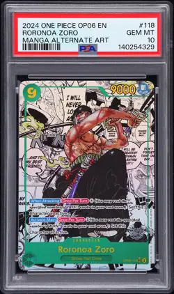 2024 ONE PIECE OP06-WINGS OF THE CAPTAIN MANGA ALTERNATE ART RORONOA ZORO PSA 10 - Image 1