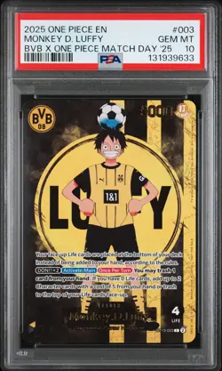 2025 ONE PIECE PROMOS BVB X ONE PIECE MATCH DAY 2025 #003 MONKEY D. LUFFY PSA 10 - Image 1