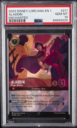 2023 DISNEY LORCANA EN 1-THE FIRST CHAPTER ENCHANTED #211 ALADDIN PSA 10 - Image 1