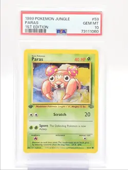 PARAS 1999 POKEMON JUNGLE 1ST EDITION COMMON GEM MT 59/64 PSA 10 Q1739 - Image 1