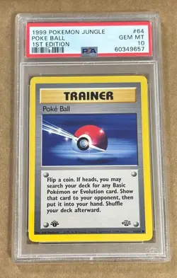 1999 POKEMON 1ST EDITION JUNGLE POKE BALL #64 PSA 10 GEM MT. - Image 1