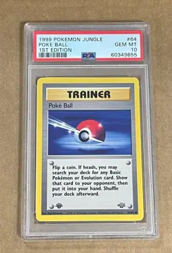 1999 POKEMON 1ST EDITION JUNGLE POKE BALL #64 PSA 10 GEM MT. - Image 1