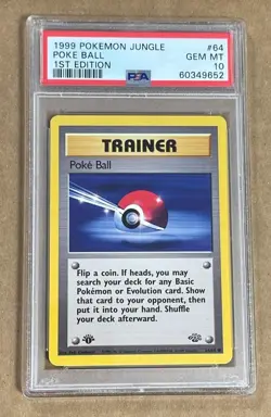 1999 POKEMON 1ST EDITION JUNGLE POKE BALL #64 PSA 10 GEM MT. - Image 1