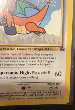 Pokemon Dragonite Black Star Promo 5 The First Movie Card Vintage 1999 - Image 4