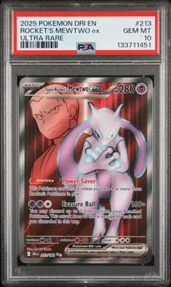 2025 POKEMON DRI EN-DESTINED RIVALS ULTRA RARE TEAM ROCKET'S MEWTWO EX PSA 10 - Image 1