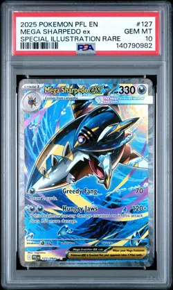 2025 POKEMON PFL SPECIAL ILLUSTRATION RARE #127 MEGA SHARPEDO EX PSA 10 - Image 1