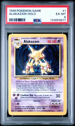 1999 POKEMON BASE SET UNLIMITED #1 ALAKAZAM-HOLO PSA 6 - Image 1