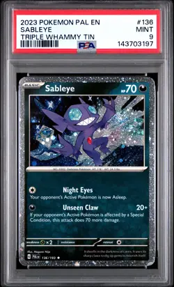 2023 POKEMON PAL EN-PALDEA EVOLVED TRIPLE WHAMMY TIN #136 SABLEYE PSA 9 - Image 1