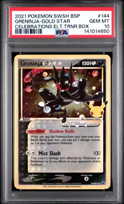 2021 POKEMON SWSH CELEBRATIONS ETB PROMO #144 GRENINJA-GOLD STAR PSA 10 - Image 1