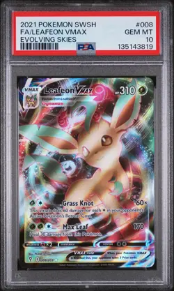 2021 POKEMON SWORD & SHIELD EVOLVING SKIES #008 FULL ART/LEAFEON VMAX PSA 10 - Image 1