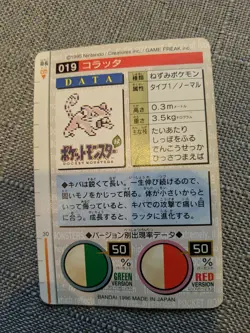 Rattata 019 Pokemon Card Carddass Japanese Red Bandai 1996 Rare Japan F/S PL - Image 5