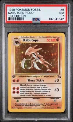 1999 POKEMON FOSSIL 1ST EDEDITION #9 KABUTOPS-HOLO PSA 7 - Image 1
