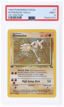 1999 Pokemon Fossil Hitmonlee 1st Edition Holo #7 PSA 9 - Image 1