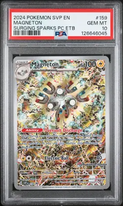 2024 POKEMON SVP SURGING SPARKS POKEMON CENTER ETB PROMO #159 MAGNETON PSA 10 - Image 1