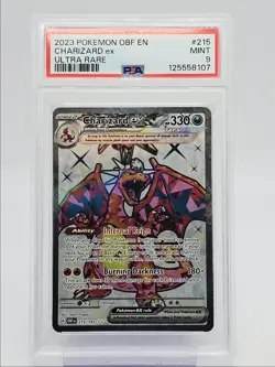 CHARIZARD EX 2023 POKEMON OBSIDIAN FLAMES ULTRA RARE 215/197 PSA 9 Q0004 - Image 1