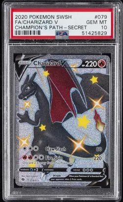 2020 POKEMON SWORD & SHIELD CHAMP'S PATH SECRET #079 FULL ART/CHARIZARD V PSA 10 - Image 1